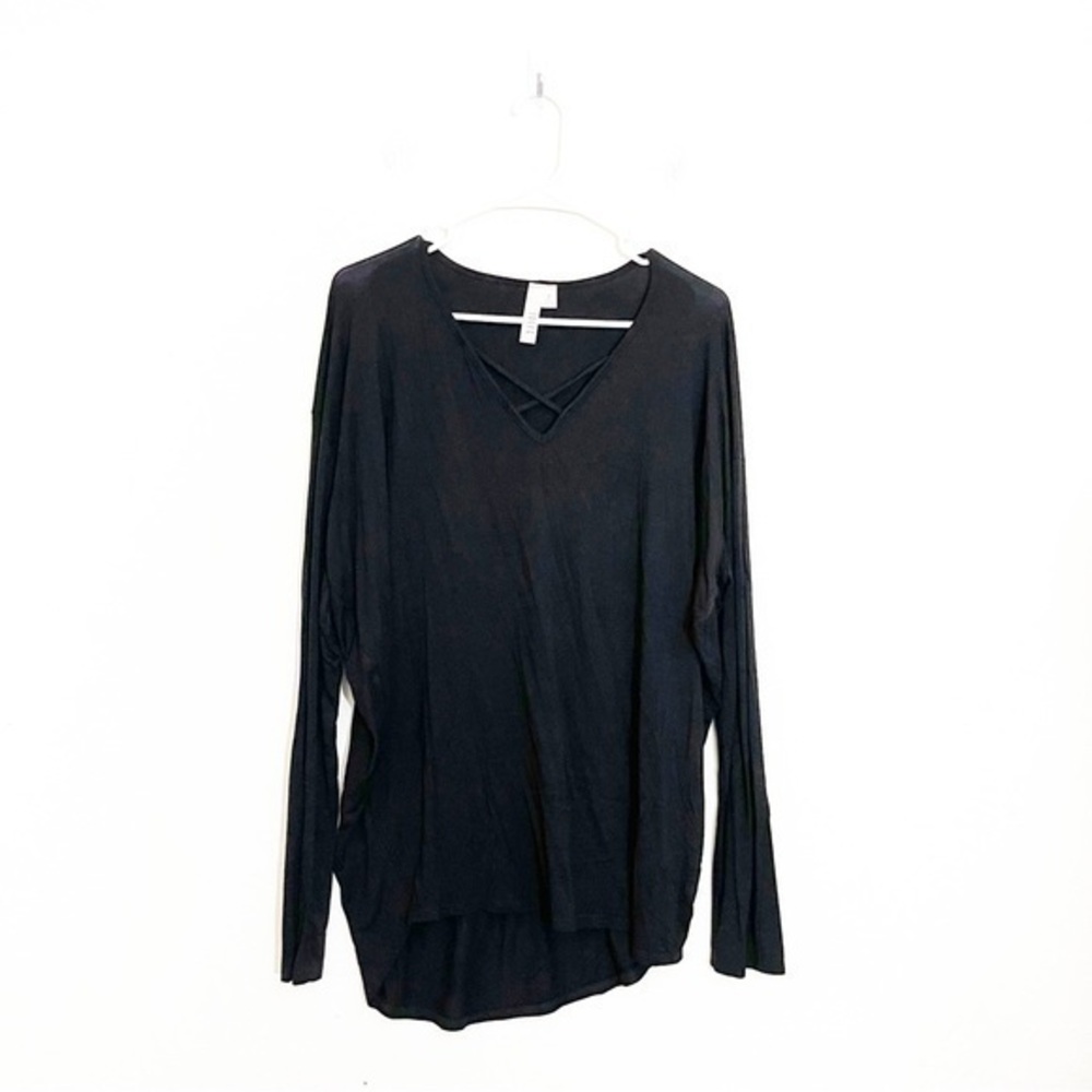 Jolie Los Angeles V-Neck Criss Cross Long Sleeve Tee Women Size Large Black